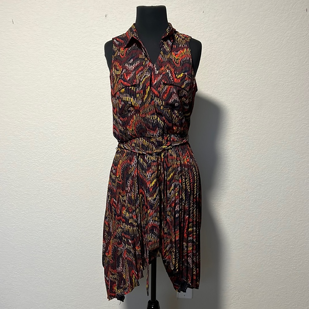 Greylin multi color warp dress w belt